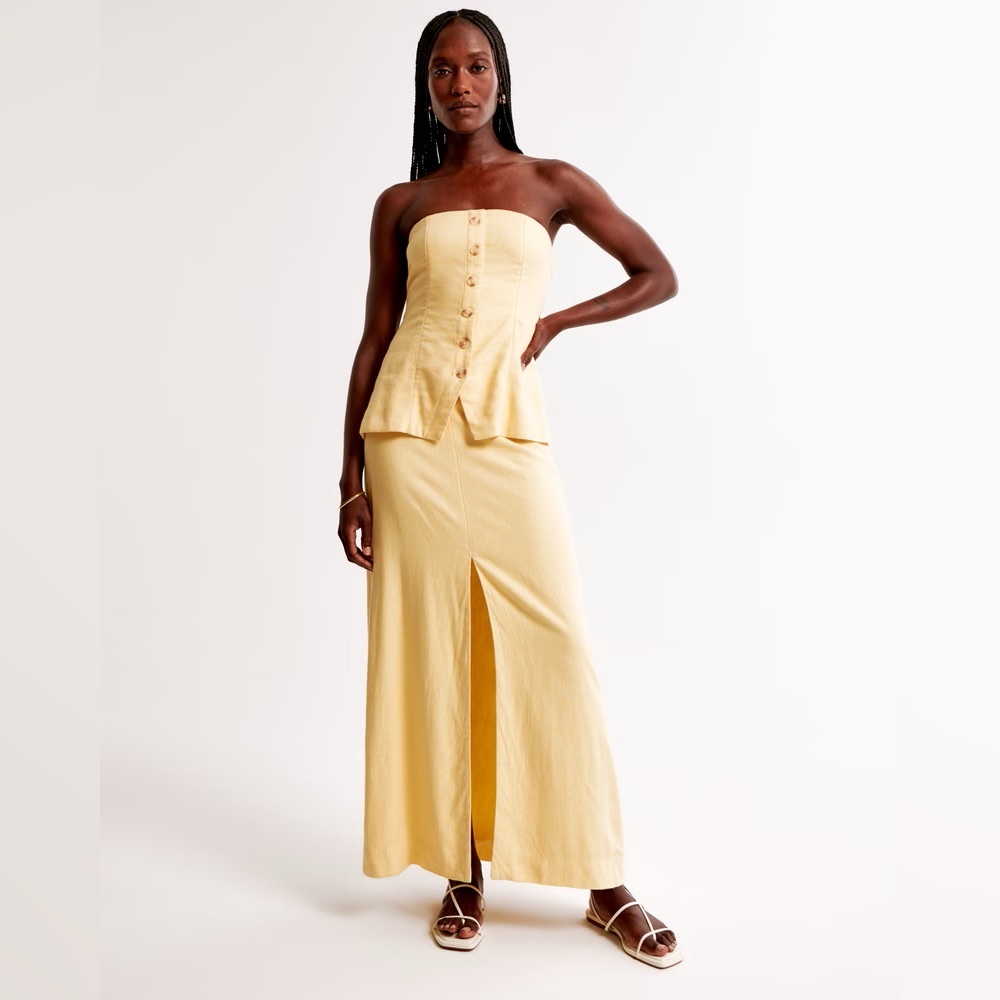 Abercrombie & Fitch Pale Yellow Strapless Maxi Skirt